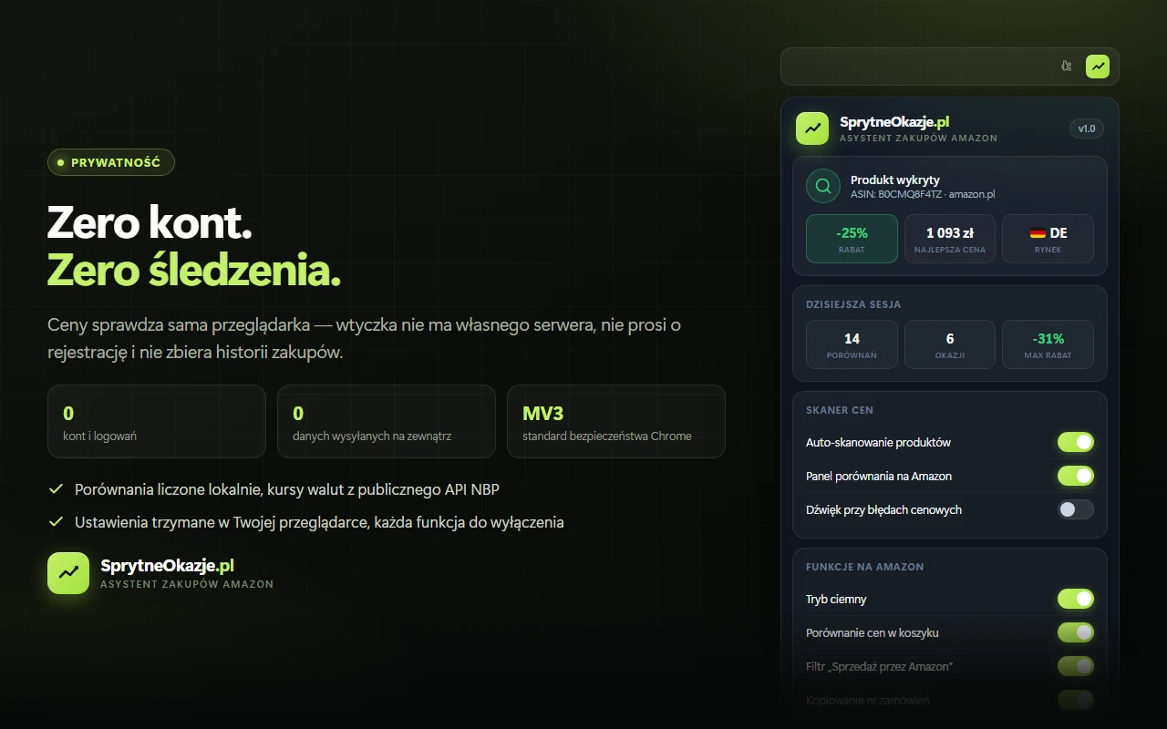 Ustawienia wtyczki — brak kont i śledzenia